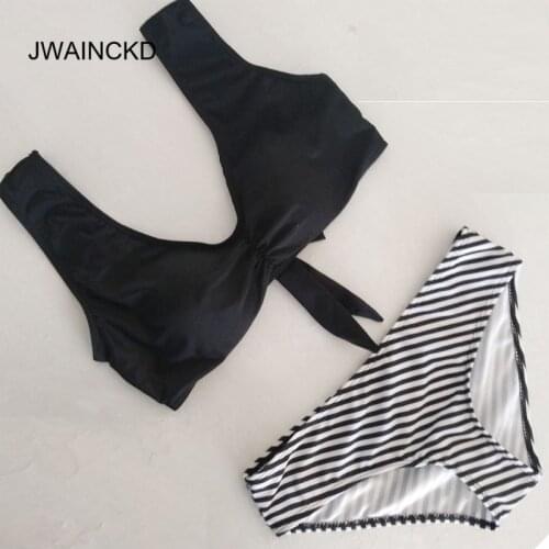 JWAINCKD 2018 Women Brazilian Bikini Strap Warp String Bikini Set Female Swimwear Striped Swimsuit Mailot De Bain Bathing Suit