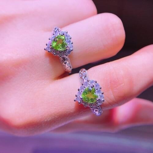Green gem Natural Peridot Ring Heart Rings for women charm Jewelry S925 Zircon Exquisite Birthday girlfriend gift Bulk retail