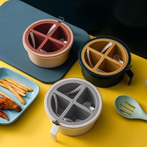 Round Four Grid Seasoning Container Box Spice Jars with Lid Salt and Pepper Shakers Spice Tins Rack Kitchen Canister Sets