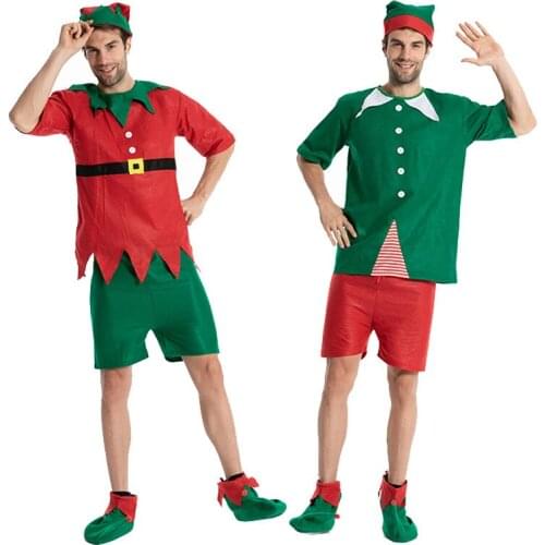 M L Adult Men Christmas Elf Cosplay Costumes Brothers Xmas Party Funny Dress Up Festival Party Men Elf Performance with Shoes