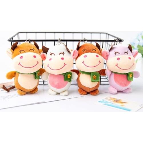 Cute 12cm plush smiling calf Carrying a backpack Favorite Keychain Pendant Bag decoration christmas festival gift lover kid
