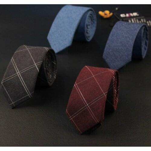 31colors Korean fashion designer high quality mens neck tie skinny slim 6cm cotton cowboy plaid solid wedding neckties 50pcs/lot