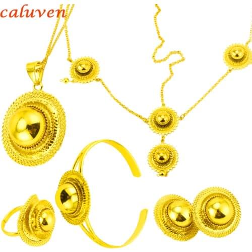 Ethiopian Jewelry Set Gold Color Hair Pice/Pendant Chain/Earing/Ring/Bracelet Eritrea Africa Habesha Wedding Gift