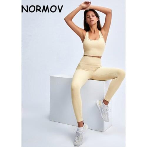 NORMOV Womens Seamless Yoga Suit Sportswear Fitness Suit Sports Bra Leggings 2 Piece Sets Gym Clothes Costume For Yoga Female