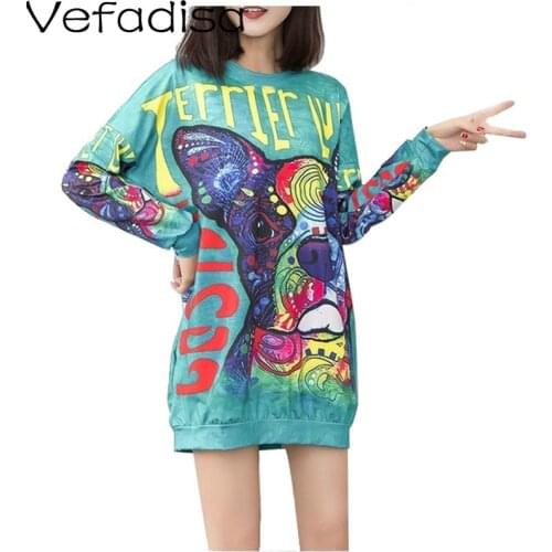Newest Green Women Pullover Dress Spring Autumn Animal Letter Pattern Print Dress Women Long Sleeve Sweatshirt Dress 2021 DQ0102
