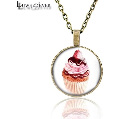Cake Necklace 640 25mm Bronze 30mm Wood Rhinestone Double-sided Moon Round Glass Pendant For Women Gift