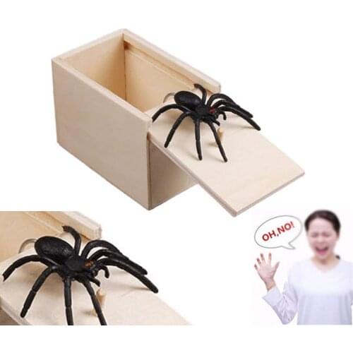 Prank Spider Scare Box Wooden Hidden In Case Halloween Play Joke Gag Childern Toys Gifts Fools Day Party Decor 3