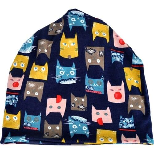 Autumn Winter Running Cap Scarf Simple Style Cat Printed Breathable Stretch Hat Neck Warmer Hiking Travel Hat