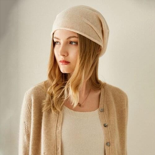 Genuine Soft 100% Goat Cashmere Knitted Womens Winter Hat Solid Color Female New Fashion Casual Caps Warm Hat Girls Cap