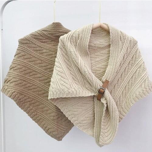 Large Scarves Solid Scarf Ponchos Women Winter Knitted Capes Tippet Office Warm Shawl Wraps Belt-Lock Shrug Szalik Zimowy Stole