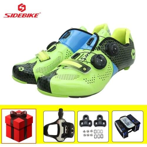 SIDEBIKE Carbon Cycling Shoes Ultra-light Bicicleta Triatlon Riding Bicycling Sneakers Add Pedals Self-locking Breathable Shoes