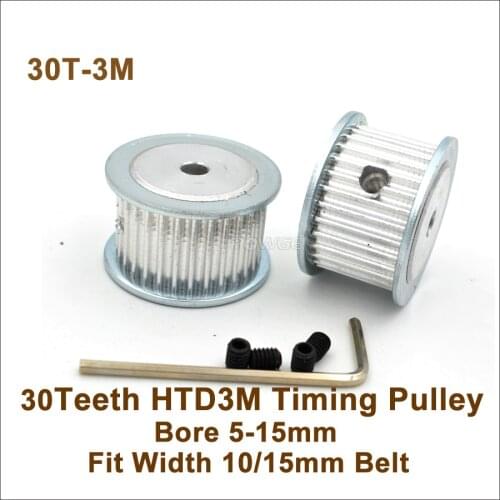 POWGE 30 Teeth 3M Synchronous Pulley Bore 5-15mm Fit W=10/15mm 3M Belt 30T 30Teeth HTD 3M Timing Belt Pulley 30-3M AF
