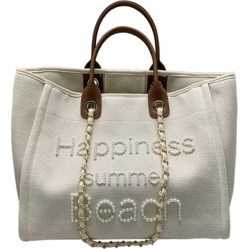 New Women Tote Bag Fashion Canvas Large Handbag Chains Genuine Leather Shoulder Bags Ladies Big Messenger Bag Shopping Bag