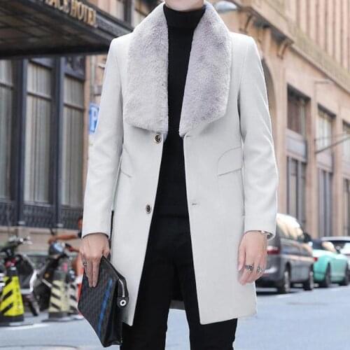 Grey Stylish Winter Overcoats For Mens Trench Coats Luxury Big Fur Green Retro Elegant Long Jackets England Yellow Black Clothes