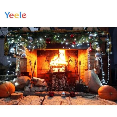 Yeele Christmas Backdrop Tree Fireplace Pumpkin Baby Birthday Party Customized Vinyl Photography Background For Photo Studio