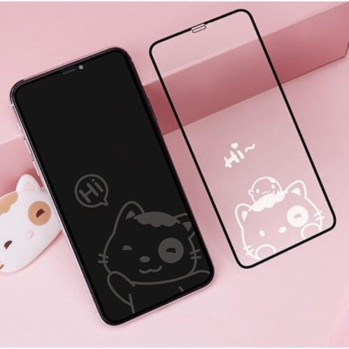 New Invisible Cartoon Cat Pattern Front Tempered Glass Film Full Screen Protector 9H Anti-Shatter For iPhone 11 XR 8 Plus 6