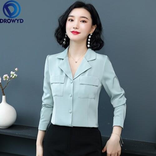 Summer 2021 New Korean OL Suit Collar Ladies' Tops Long Sleeve Chiffon Blouse Womens White Shirt Cardigan Ropa De Mujer Shirt