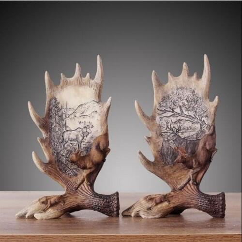 1pcs Retro Decorative Resin Antlers Sculpture Home Decorations Bar Study Cafe Props Furniture Resin Elk Statue Craft Window Disp