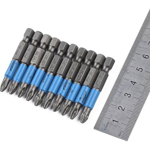 10PCS/Set PH2 Magnetic Slip Screwdriver Shank Power Anti-skid Bits 1/4" Hex Shank Anti Slip Phillips S2 High Alloy Steel