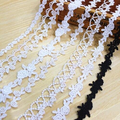 2Y Lace Fabric White Black Flower Embroidery Lace Trim For Garments Wedding Decoration