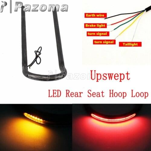 7/8" 1" Motorcycle Upswept Flat Rear Seat Hoop Tracker End Cafe Racer Frame Loop LED Lamp for Honda CB CD Yamaha XS SR Suzuki GS