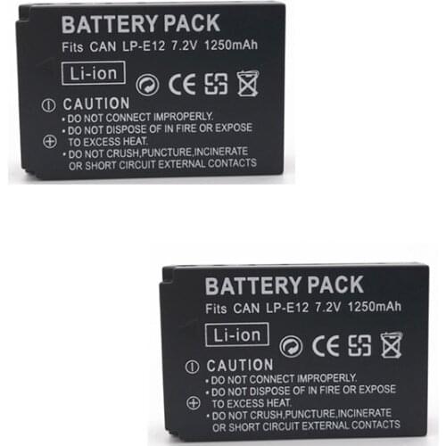 2pcs/lot 7.2V 1250mAh LP-E12 Camera Batteries LP E12 Camera Battery For Canon EOS M M2 100D Kiss X7 Rebel SL1 EOSM EOSM2 EOS100D