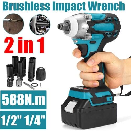 2 in1 18V 800N.m Li-Ion Brushless Cordless Electric 1/2"Wrench 1/4"Screwdriver Drill With Single Battery Drill Sleeve Accessorie