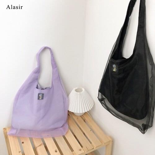 Alasir Summer Romantic Organza Women Shoulder Bag Yarn Stitching Casual Solid Canvas Bag Lady Minimalist Handbags