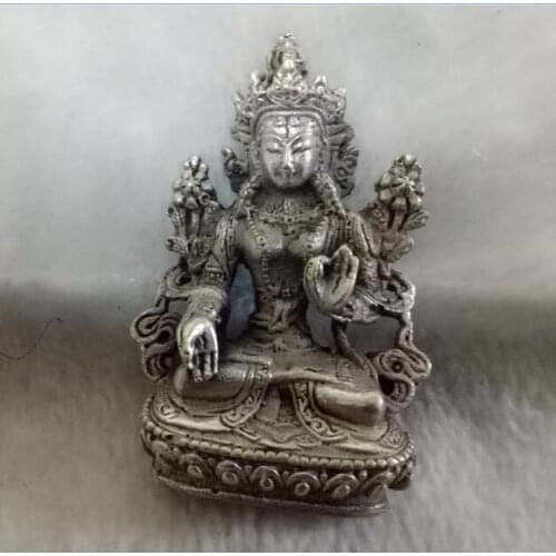 Archaize old silver sculpture, copper silver Manjusri Bodhisattva trumpet Manjusri Bodhisattva decoration
