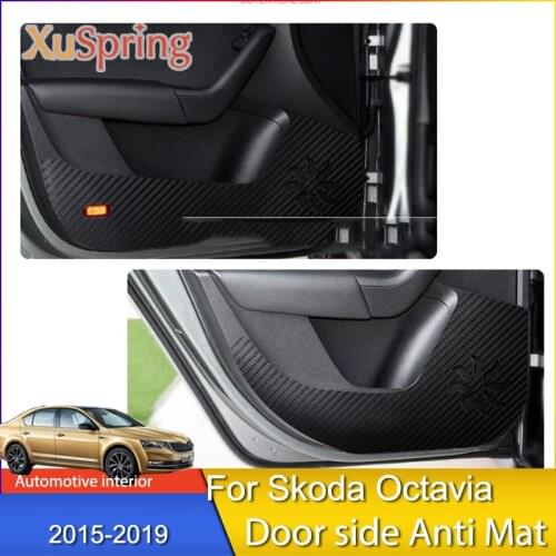 Car Door Anti-dirty Anti-kick Mat Cushion Sticker Garnish Decoration leather mat for Skoda Octavia 2015 2016 2017 2018 2019
