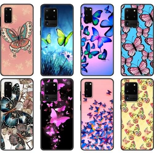 Black tpu Case For Samsung galaxy S20 /S20 PLUS/S20 ultra/S20+ /S20FE back cover Butterfly Flower