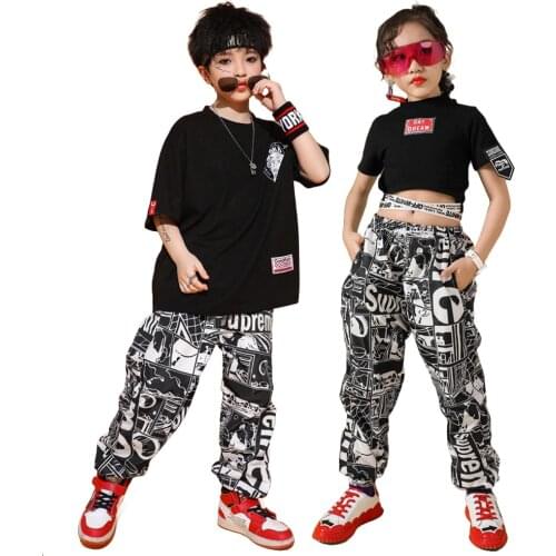 Kids Boys Streetwear Kids Hip Hop Clothes Children Jazz Dance Set Clothing Unisex Child Stage Wear Crop Tops Cargo Pants Suit