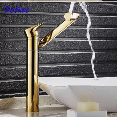 Dofaso bath taps 360 rotatable Basin Faucets Brass Bathroom Gold Mixer Tap Single Handle Cold and hot water faucet
