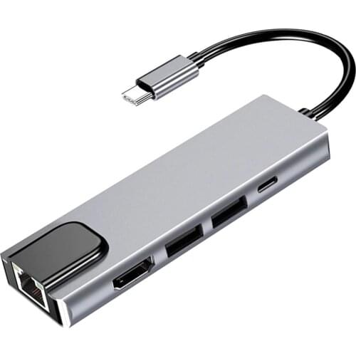 USB Type-C Hub Adapter Dock With 4K HDMI-Compatible PD RJ45 Ethernet Lan Charge For MacBook USB Type-C Hub