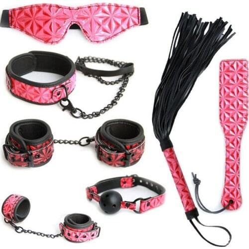 Sexy Leather Bdsm Bondage Restraints Set Sex Slave Adult Games For Women Couples Handcuffs & Whip & Mouth Gag Erotic Accessories