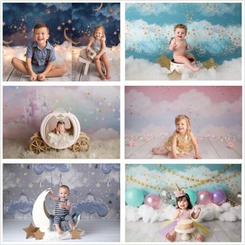 HUAYI Cloud Sky Cake Smash Newborn Child Photography Background 1st Birthday Party Baby Shower Banner Photo Backdrop Studio Prop