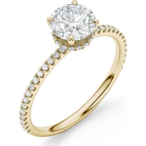 GorGor Rings Women Copper Pattern Four Prongs Full of Zircon Gold Plated Classic Engagement Wedding Bands Jewelry R10103840480C