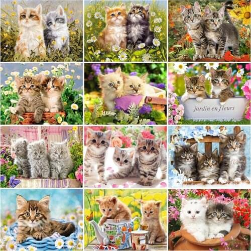 HUACAN 5D Diamond Painting Cat Full Square Round Drill New Arrival Diamond Embroidery Animal Mosaic Rhinestone Kit Home Decor