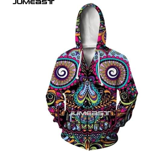 Jumeast Brand Men Women 3D Printed Dia De Muertos Long Sleeve Jacket Sport Pullover Fashion Spring Zipper Hoodies