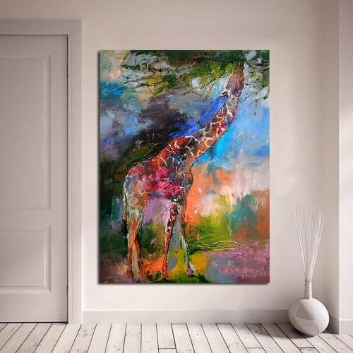 JQHYART Fine Art Giraffe by Richard Wallich Oil Painting on Canvas for living Room Bedroom Decoration wall Posters and Prints