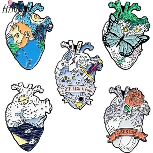 Creative broochCreative ocean heart brooch Heart-shaped butterfly rose Van Gogh brooch clothing anti-glare buckle lapel pin