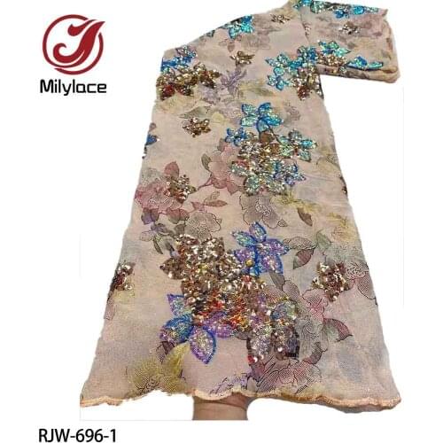 Nigerian Lace Embroidery Sequins Lace African French Latest Design High End Tulle Lace Fabric for Dress RJW-696