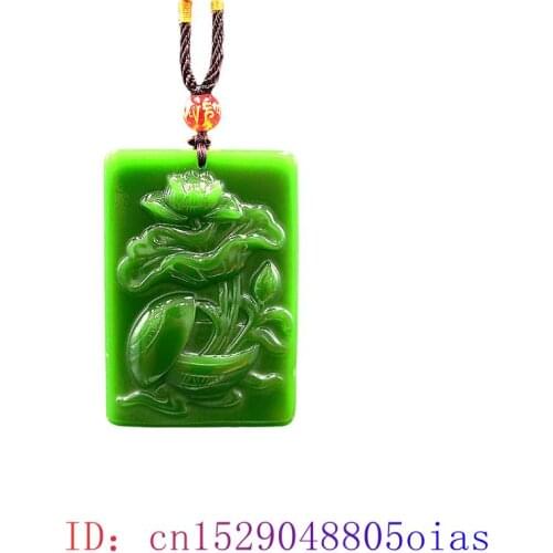 Green Jade Lotus Pendant Jadeite Chinese Amulet Gifts Necklace Natural Gemstone Carved Charm Women Fashion Jewelry