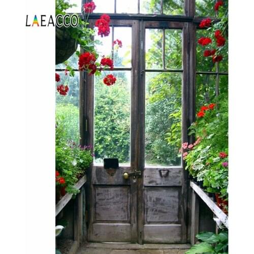 Laeacco Spring Wooden Door Garden Green Plants Photo Background Decor Child Portrait Vinyl Photocall Photography Backdrop Studio