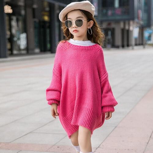 INS hot Girls Autumn Winter Girls Sweater knitwear Soft Kids Knitted Pullover Solid Color Kids Long Sweater Children Clothes