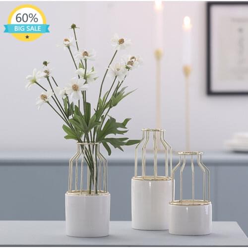 Metal Creative Modern Nordic Vase Simple Luxury Gold Small Flower Stand Tabletop Jarrones Decorativos Room Decoration AH50VS