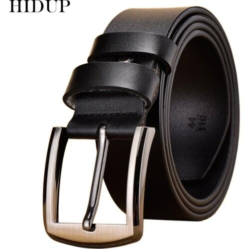 HIDUP Men Retro Styles Design Real Cow Genuine Leather Belts Mens Pin Buckles Metal Belt 3.8cm Width Cloth Accessories NWJ661