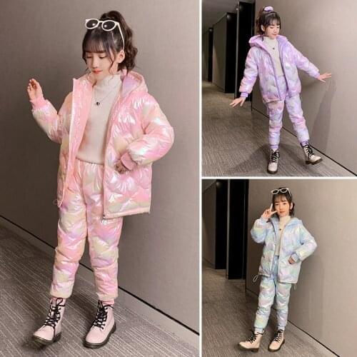 New 2021 Winter Kids Down Jacket Children Down Clothing Sets 2Pcs Jacket + Pants Baby Girls Thick Warm Down Coats Outfits D145