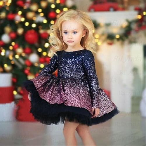 New Shiny Flower Girls Dresses Girl Birthday Dress Christmas Party Kids Glitter Sequin Celebrity Dresses Sequin Bow