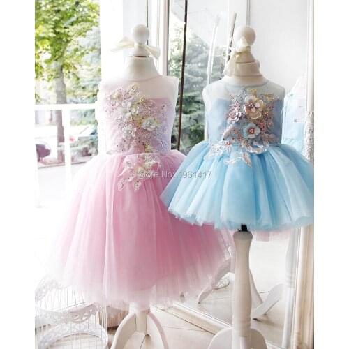 New fashion Baby girl dress Princess Lace Tulle Tutu dress floral Backless ball gown Formal Party Dress AG0119